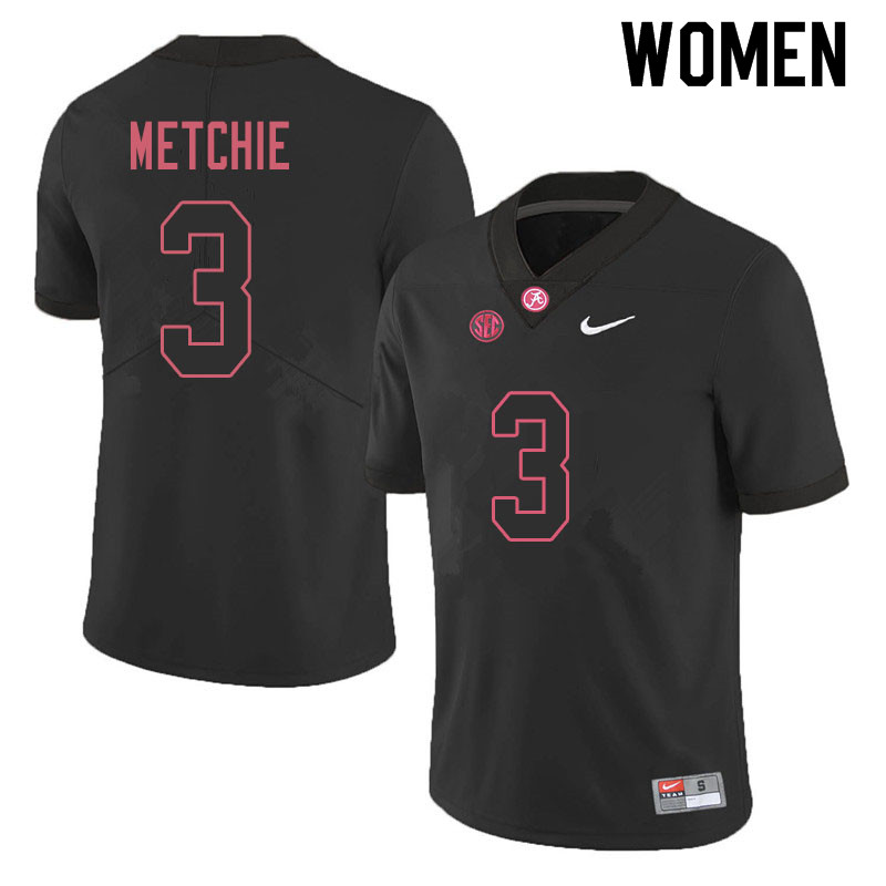 Women #3 John Metchie Alabama Crimson Tide College Football Jerseys Sale-Blackout - Click Image to Close